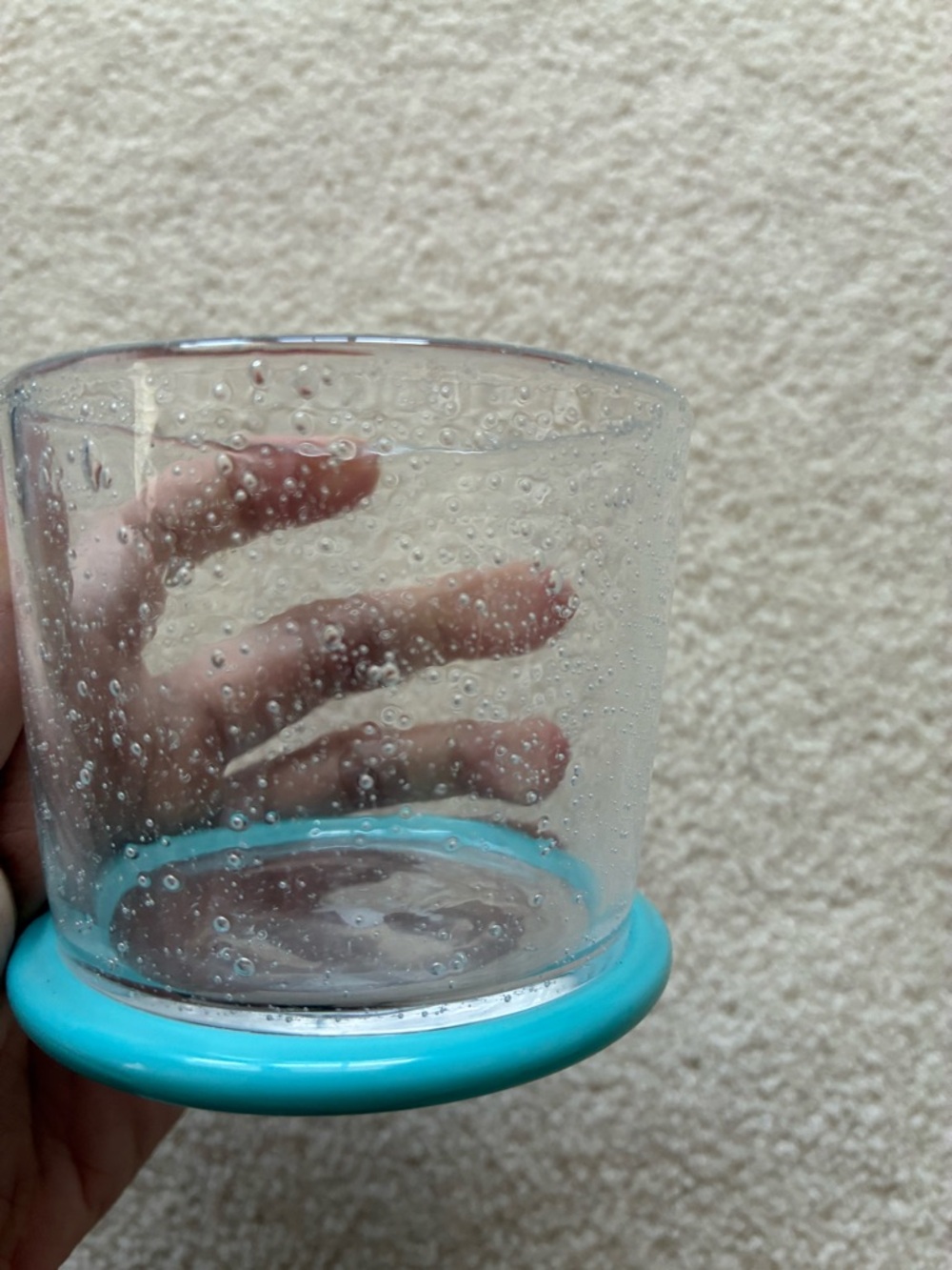 Crate&Barrel Clear Glass Tumbler with Turquoise Rim
